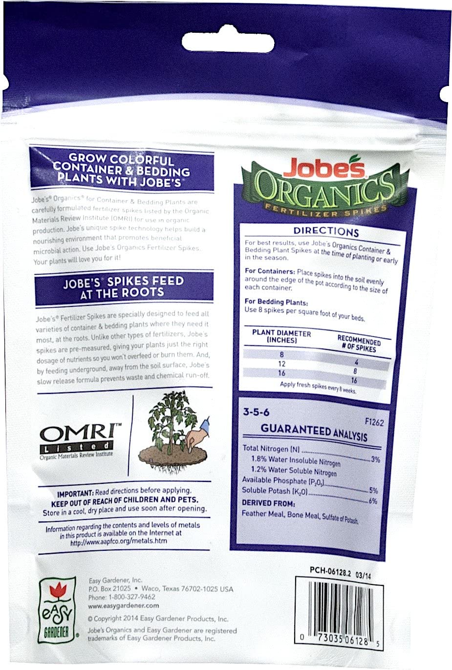 Jobe's Organic Container Spike [3-5-6], 50pk